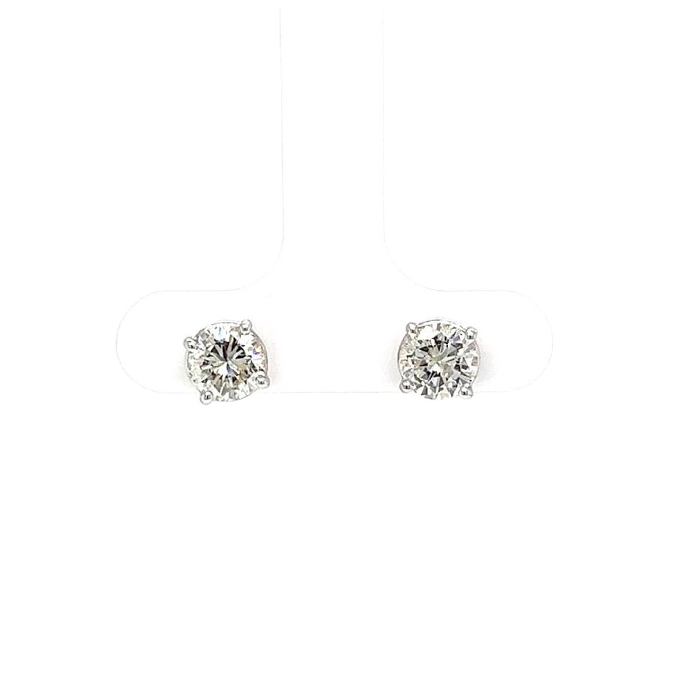 Round Cut 1.06t 4 Prong Basket Setting Natural Round Diamond Earrings in 14K White Gold For Sale