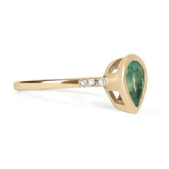 1.06tcw 14K Colombian Emerald-Pear Cut & Diamond Bezel Set Ring