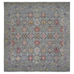 10'6"x10'6" Gray THE SUNSET ROSETTES Wool and Pure Silk Hand Knotted Square Rug