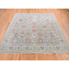 10'6"x10'6" THE SUNSET ROSETTES, Wool and Pure Silk Hand Knotted, Square Rug