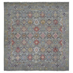 10'6"x10'6" THE SUNSET ROSETTES, Wool and Pure Silk Hand Knotted, Square Rug