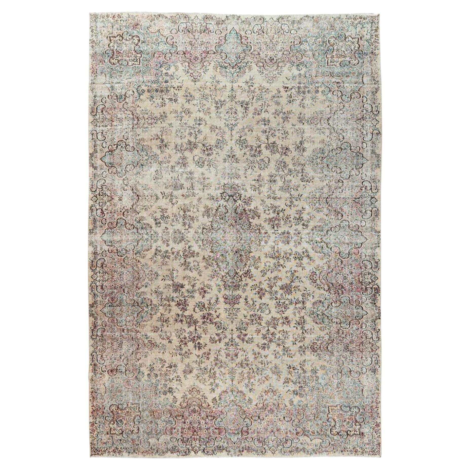 10'6"x16'4" Ivory Vintage Zoroastrian Worn Out Hand Knotted Pure Wool XL Rug