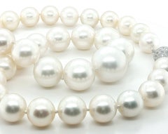 10.7 - 16.2mm South Sea Pearl Necklace with 18k Gold and Diamond Clasp