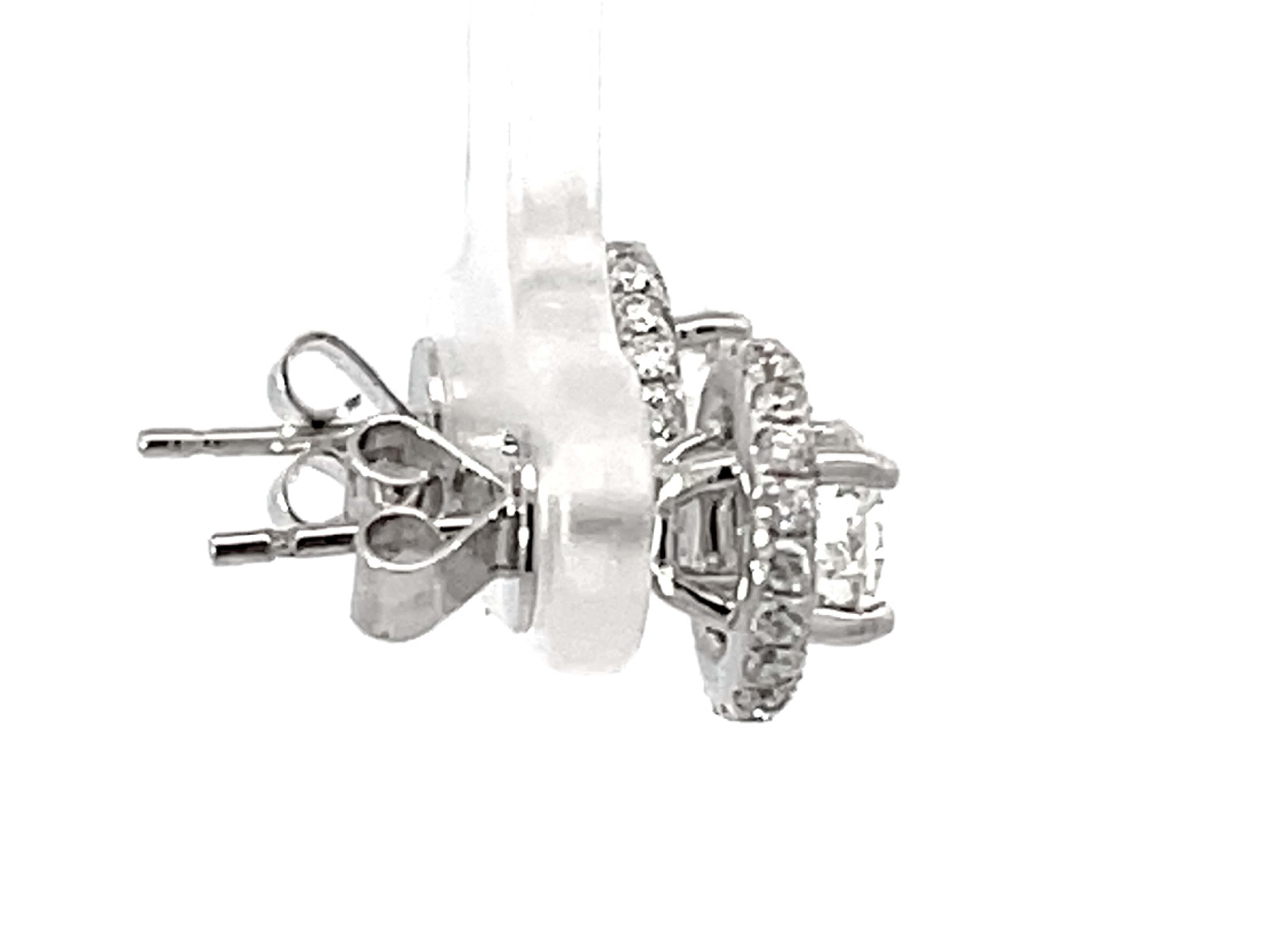 1.07 Brilliant Diamond Halo Diamond Stud Earrings 18k White Gold In New Condition For Sale In Honolulu, HI