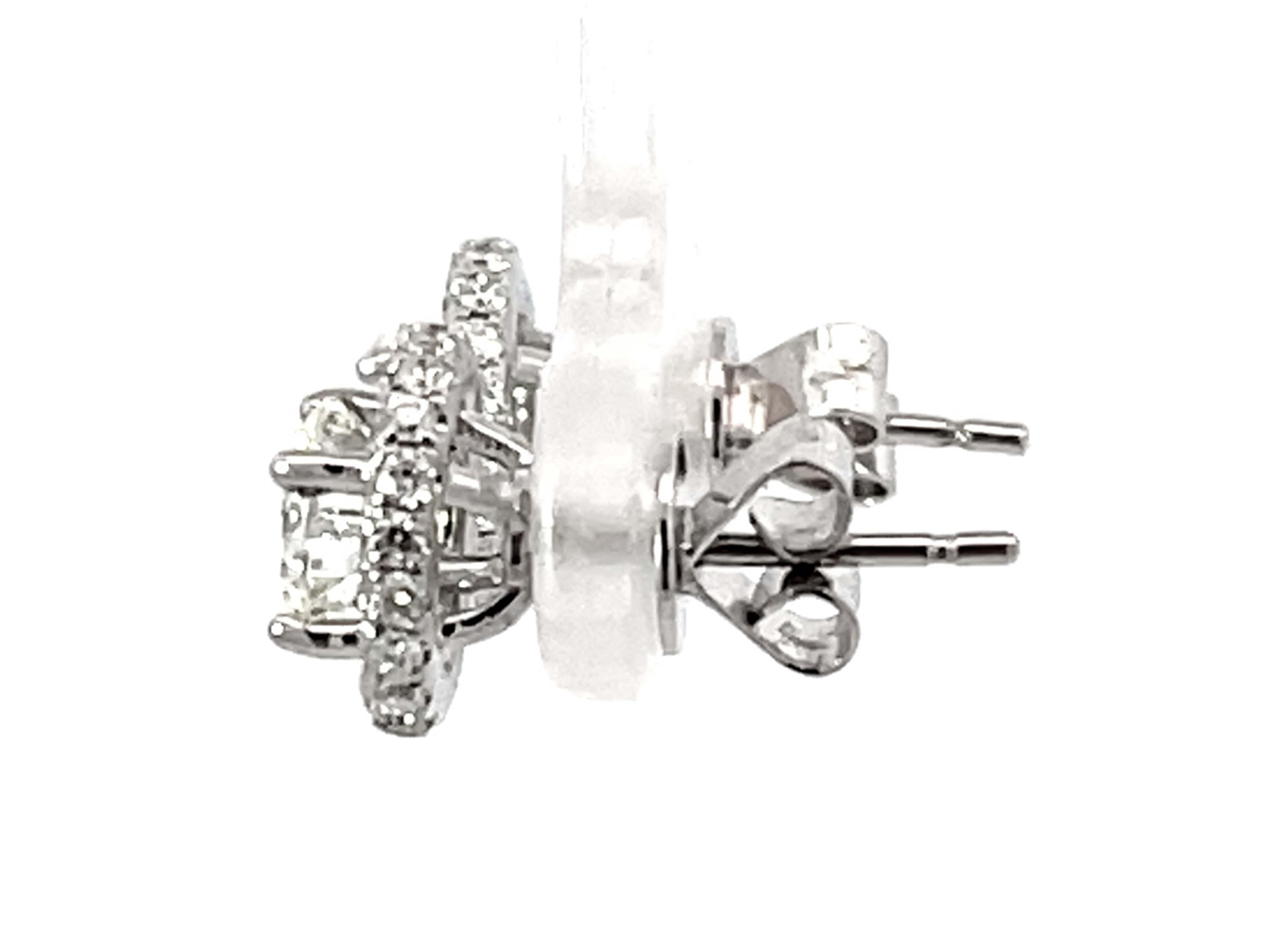 Women's 1.07 Brilliant Diamond Halo Diamond Stud Earrings 18k White Gold For Sale