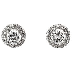 1.07 Brilliante Diamant Halo Boucles d'oreilles en or blanc 18k