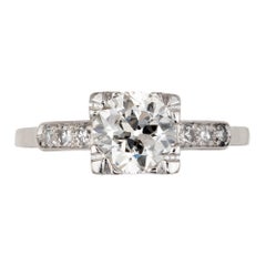 1.07 Carat Late Art Deco European Diamond Platinum Engagement Ring