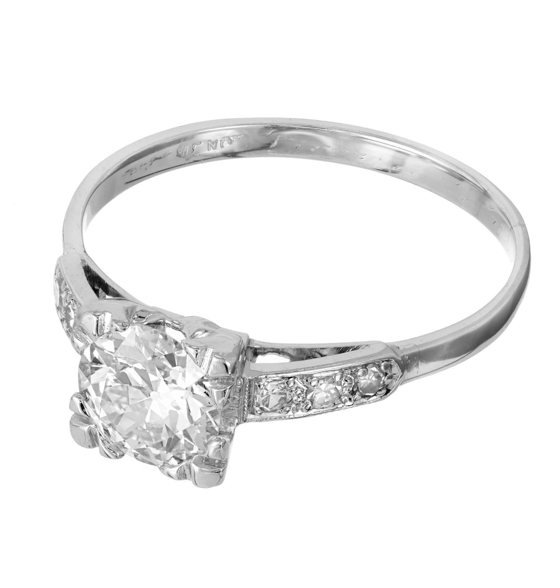 Old European Cut 1.07 Carat Late Art Deco European Diamond Platinum Engagement Ring For Sale