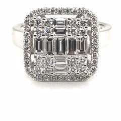1.07 Carat Baguette Diamond Ring with Round Diamond Halo