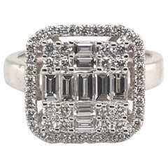 1.07 Carat Baguette Diamond Ring with Round Diamond Halo