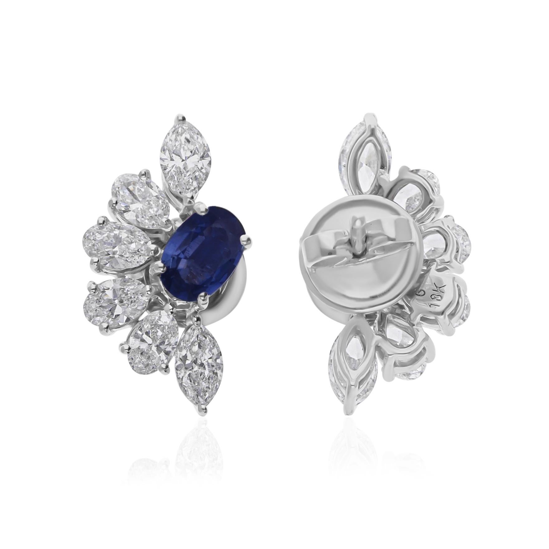 Moderno Orecchini con zaffiro blu da 1,07 carati e diamante SI/H da 1,88 carati in oro bianco da 18 carati in vendita