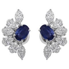 1,07 Karat Blauer Saphir 1,88 Karat SI/H Diamant-Ohrringe aus 18 Karat Weißgold