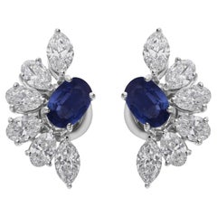 Pendientes de diamantes 1,07 quilates zafiro azul 1,88 quilates SI/H Oro blanco 18 quilates