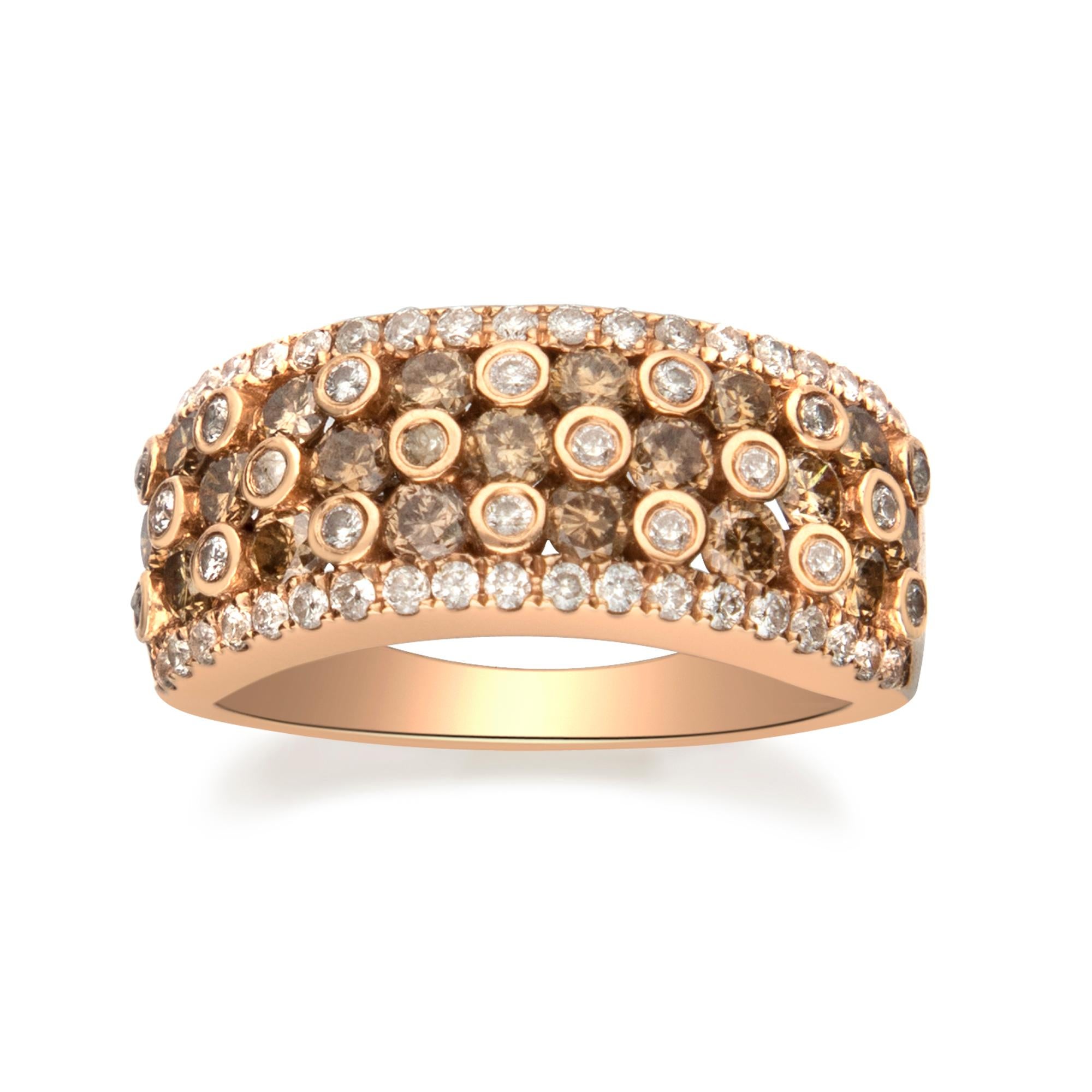  1.07 Carat Brown Diamond and White Diamond 14 Karat Rose Gold Ring In New Condition For Sale In New York, NY
