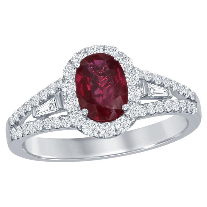 1.07 Carat Burma Ruby And Diamond  Ring in 18k White Gold For Sale