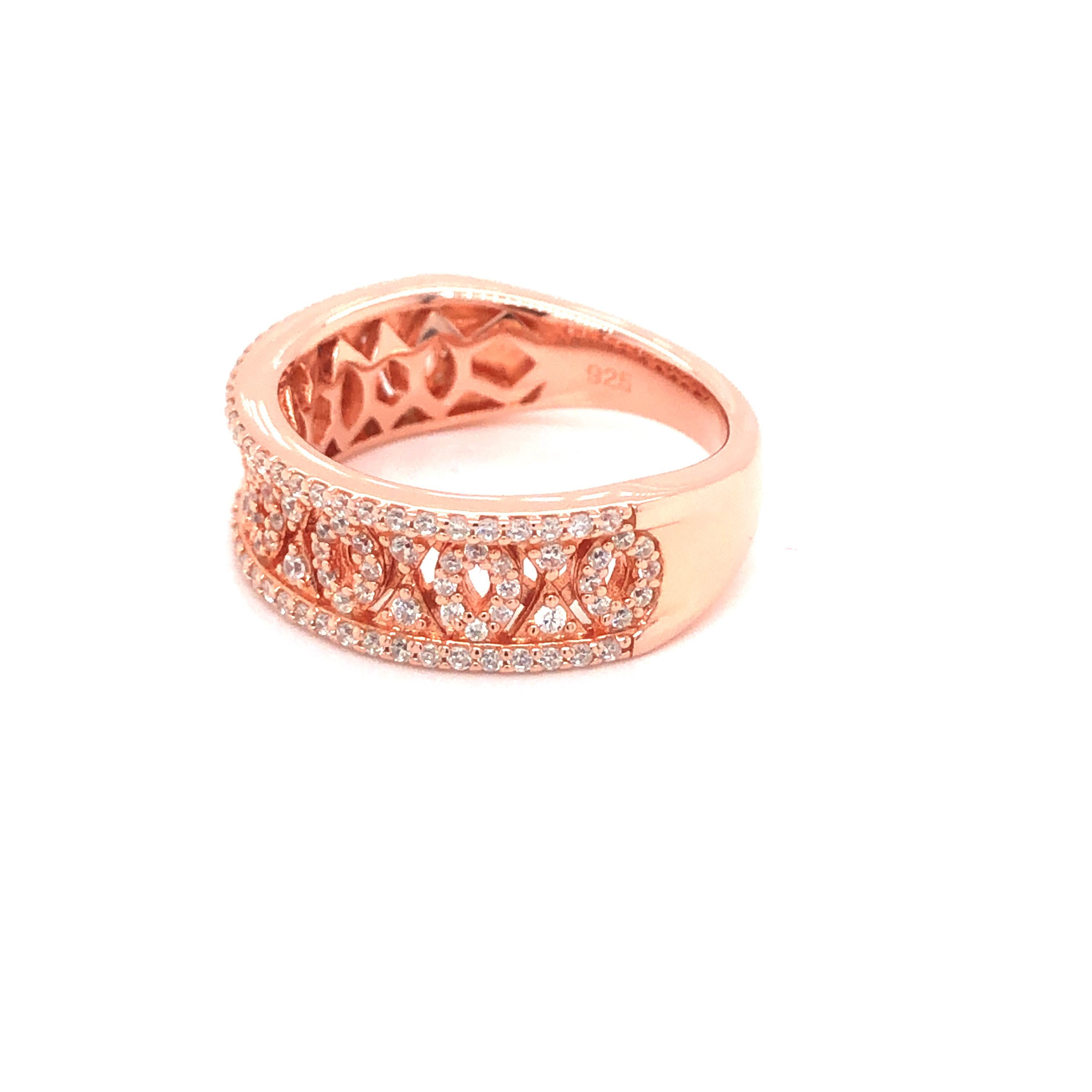Women's 1.07 Carat Cubic Zirconia Rose Gold Plated Half Filigree Wedding Band Ring For Sale
