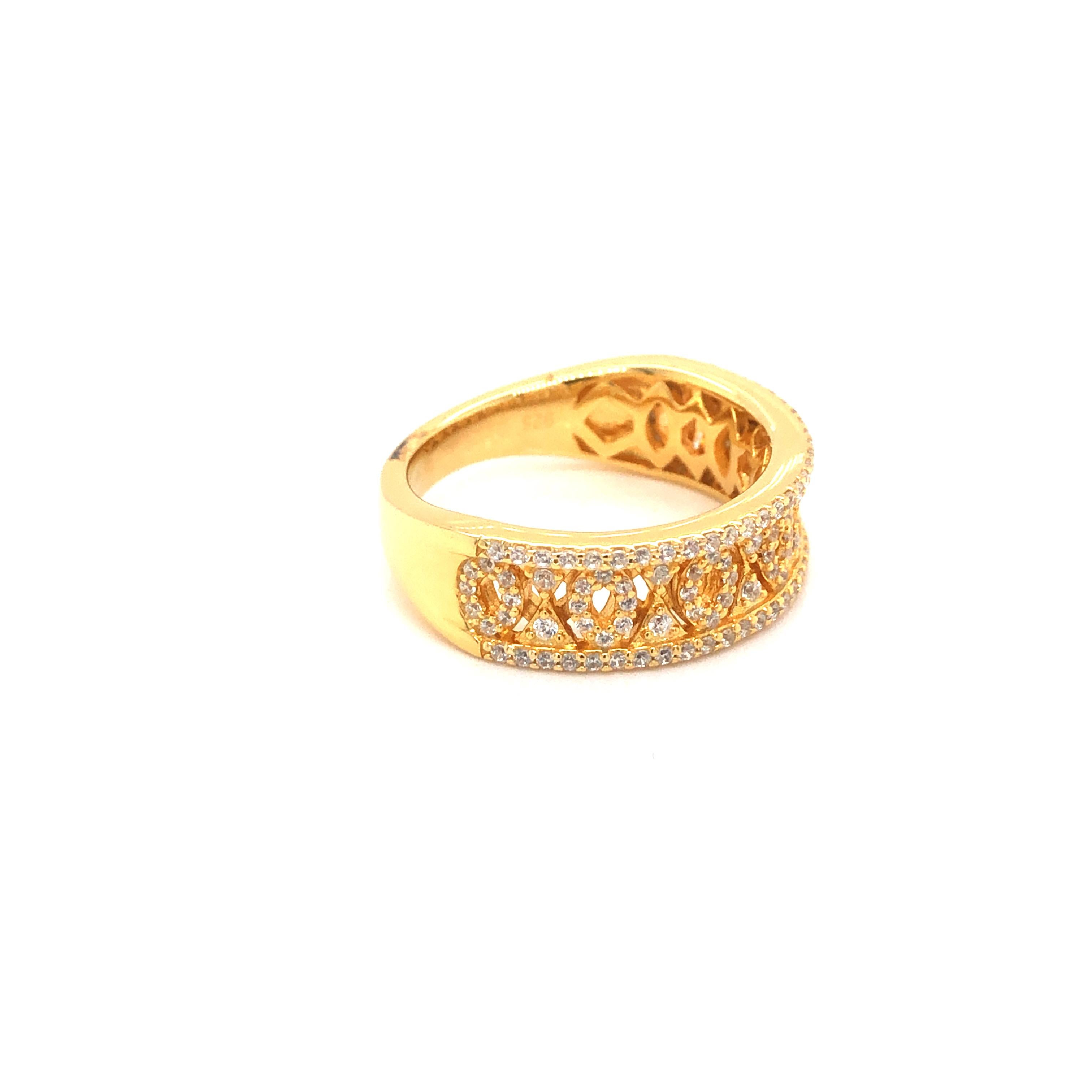 Women's 1.07 Carat Cubic Zirconia Yellow Gold Plated Half Filigree Wedding Band Ring For Sale
