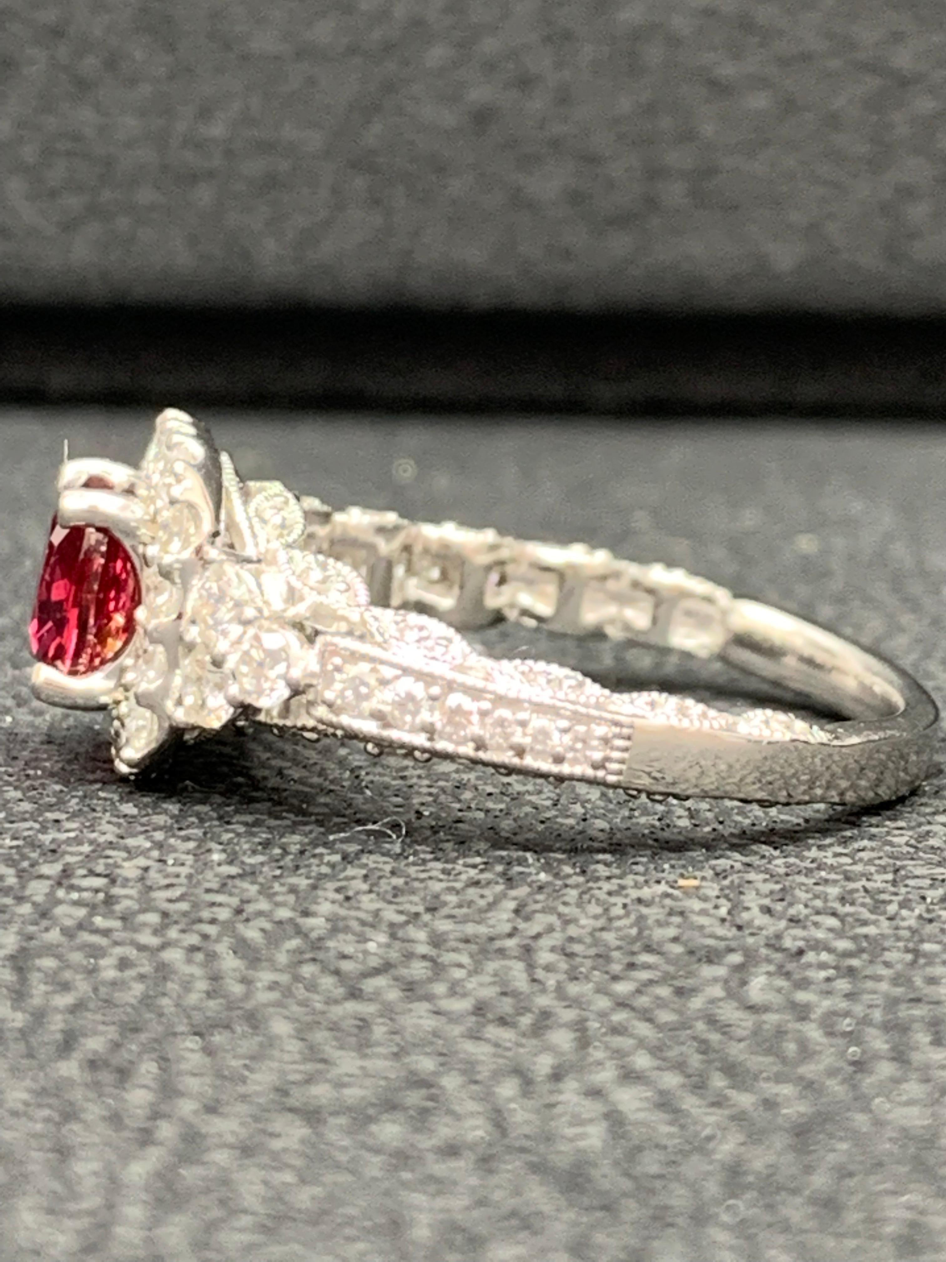 1.07 Carat Cushion Cut Ruby and Diamond Fashion Ring in 18K White Gold For Sale 7