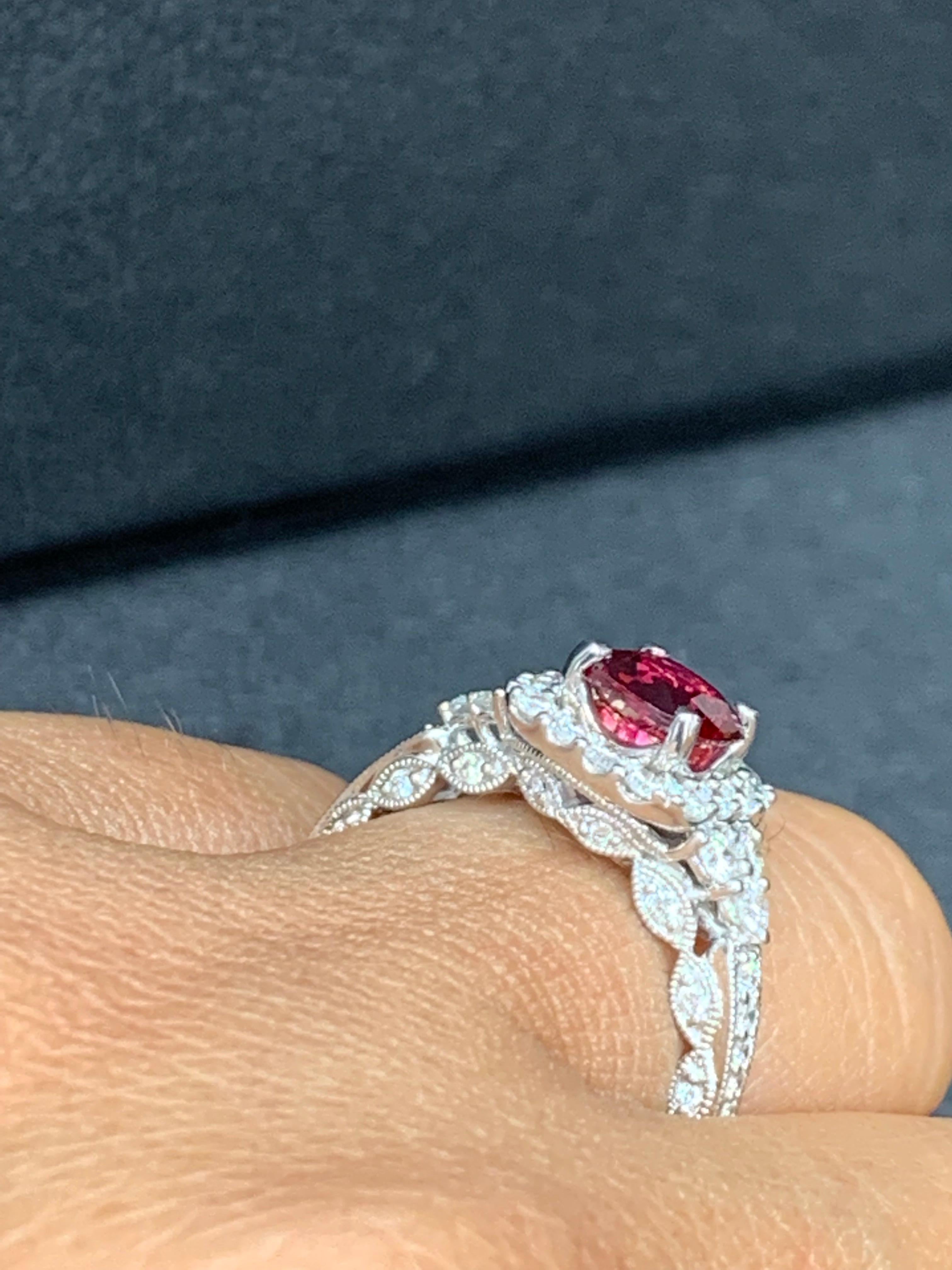 1.07 Carat Cushion Cut Ruby and Diamond Fashion Ring in 18K White Gold In New Condition For Sale In NEW YORK, NY