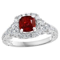 1.07 Carat Cushion Cut Ruby and Diamond Fashion Ring in 18K White Gold