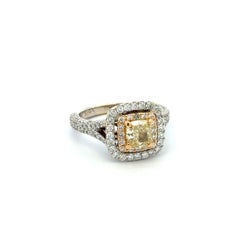 1,07 Carat Cushion GSI Natural Fancy Light Yellow Diamond Vintage NEIL LANE Ring
