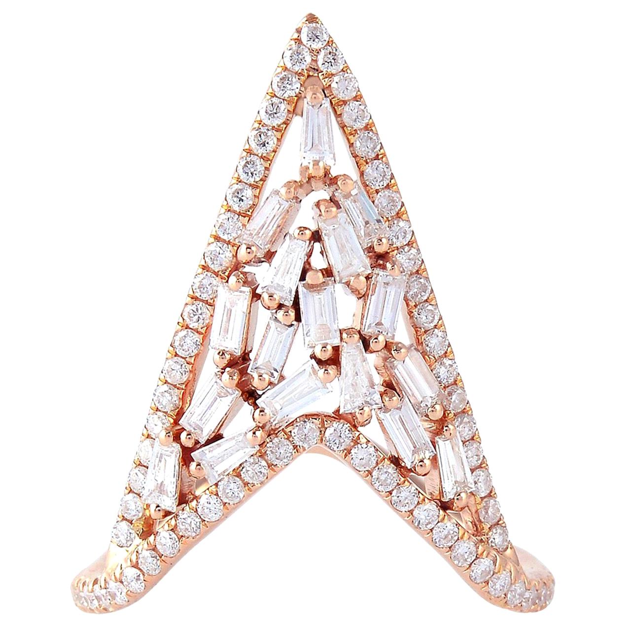 1.07 Carat Diamond 14 Karat Gold Baguette Arrow Ring For Sale