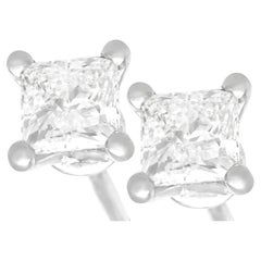 Vintage 1.07 Carat Diamond and White Gold Stud Earrings