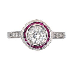 Peter Suchy EGL Certified 1.07 Carat Diamond Ruby Halo Platinum Engagement Ring