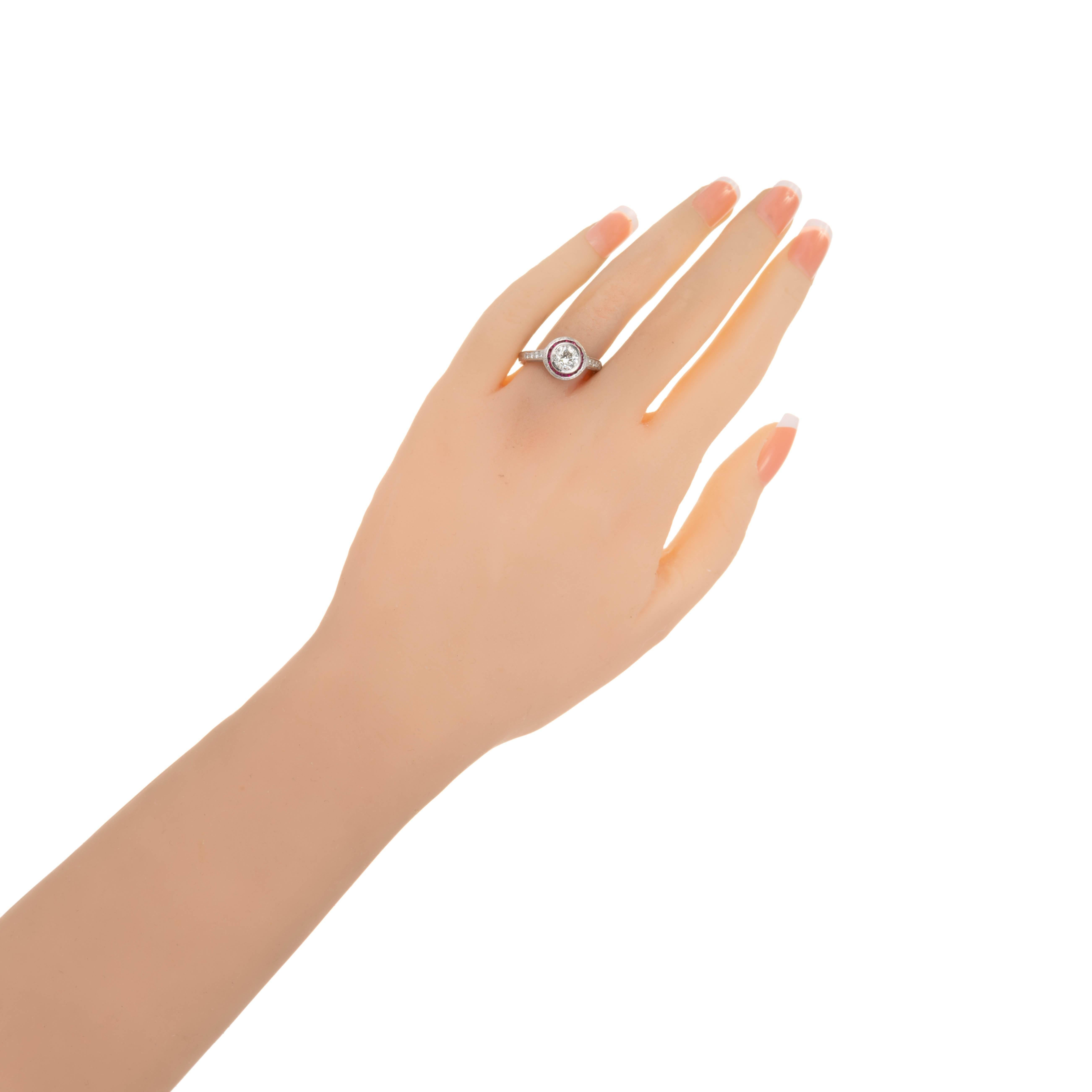 Bague de fiançailles Peter Suchy en platine avec halo de diamants de 1,07 carat certifiés EGL et rubis en vente 1