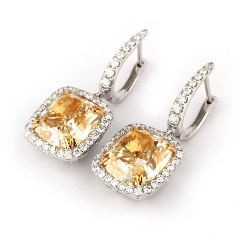 10.7 Carat Fancy Yellow Diamond Drop Earrings For Sale at 1stDibs