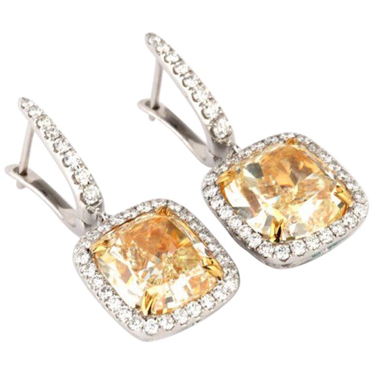 10.7 Carat Fancy Yellow Diamond Drop Earrings