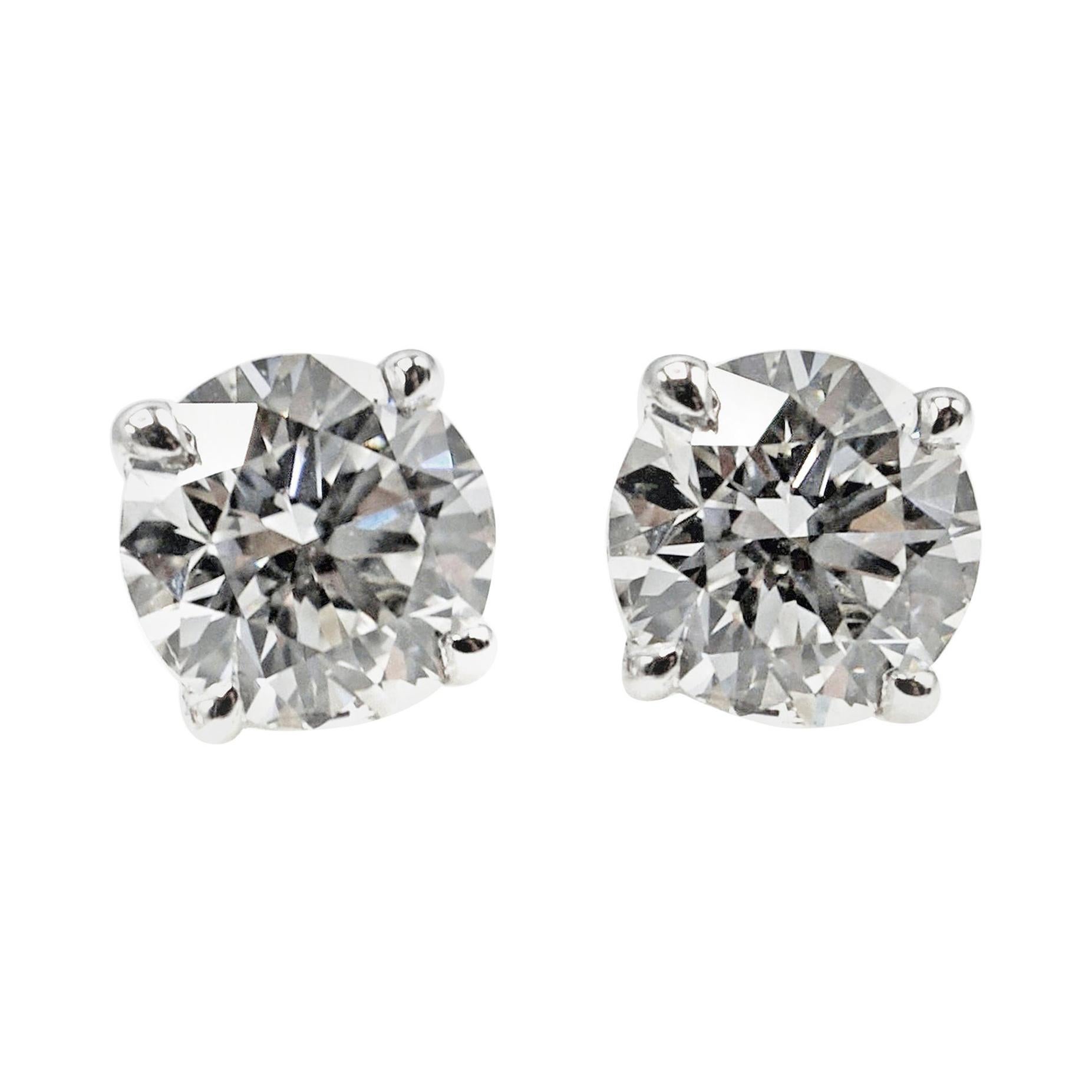 1.07 Carat GIA Certified Round Brilliant Cut Diamond Platinum Stud Earrings