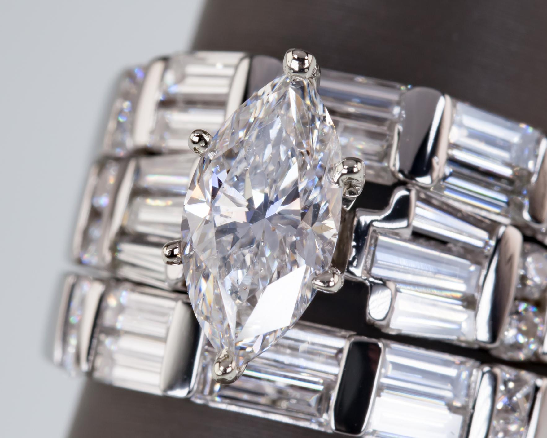 Art Deco 1.07 Carat Marquise Diamond Wedding Set in Platinum Three Rings
