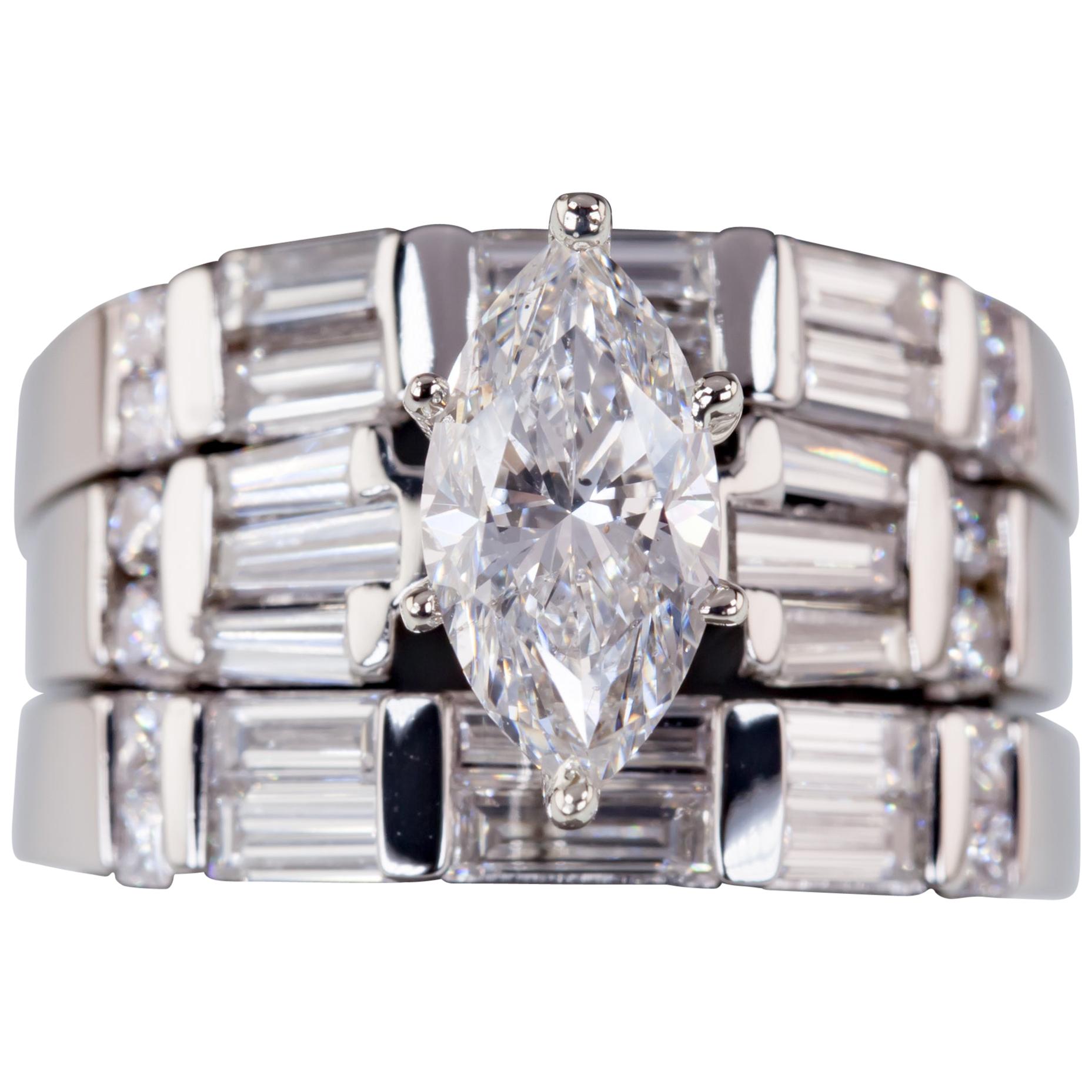 1.07 Carat Marquise Diamond Wedding Set in Platinum Three Rings