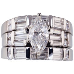 Vintage 1.07 Carat Marquise Diamond Wedding Set in Platinum Three Rings