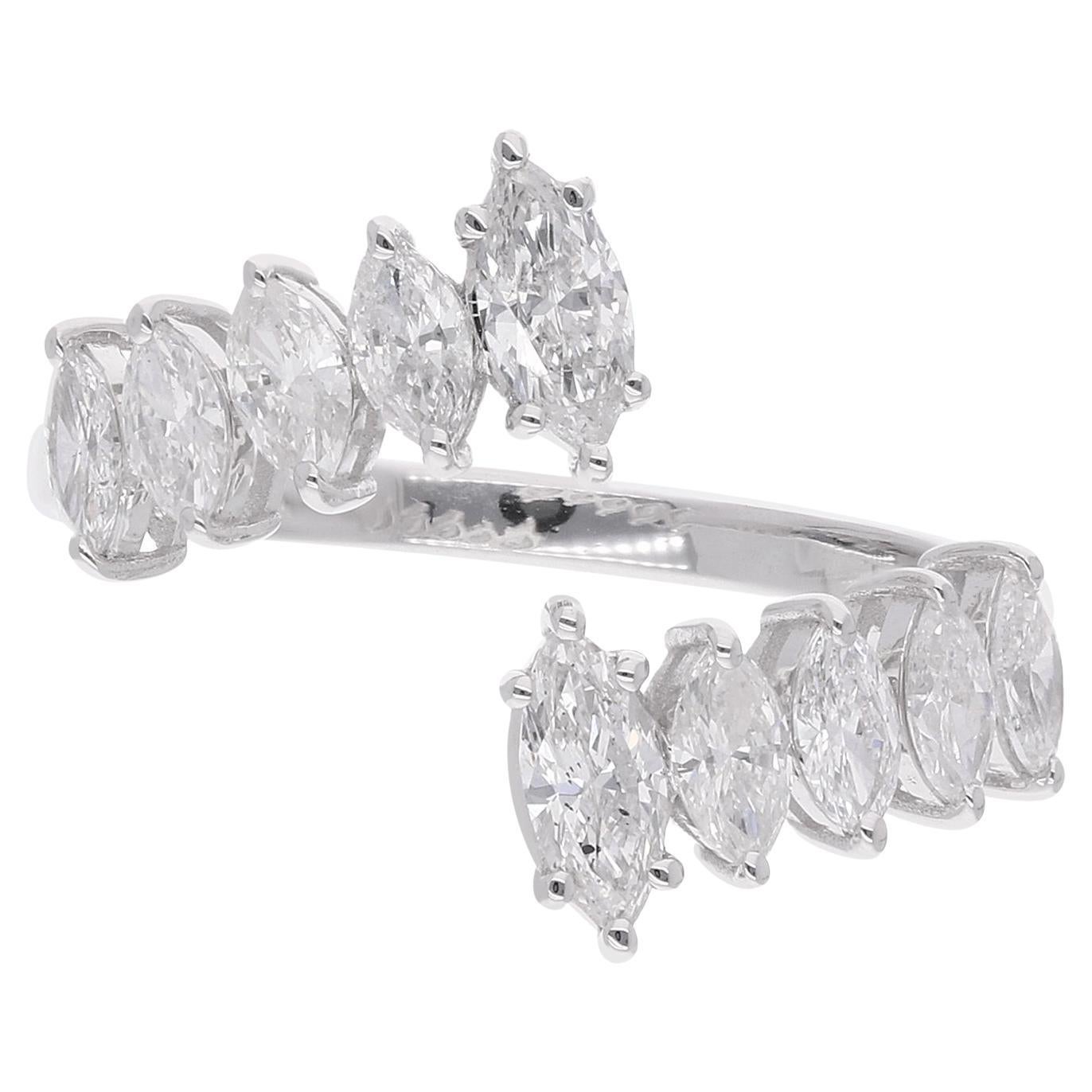 Anello a fascia con diamante marquise da 1,07 carati in oro bianco 18 carati Gioielli fatti a mano in vendita