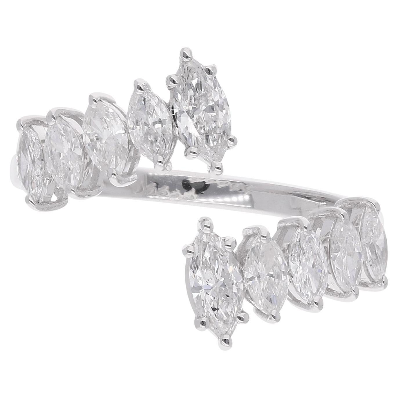 Bague enveloppante en or blanc 18 carats avec diamants taille marquise de 1,07 carat, fabrication artisanale en vente