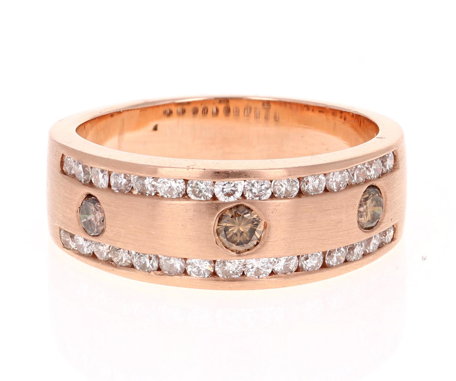 We have a Men's Fine Jewelry Collection as well! One stop shop for all your jewels! 
Calling this band unique is simply an understatement!
This ring is a magnificent and masculine Men's Champagne Diamond Band. It has 3 Round Cut Champagne Colored