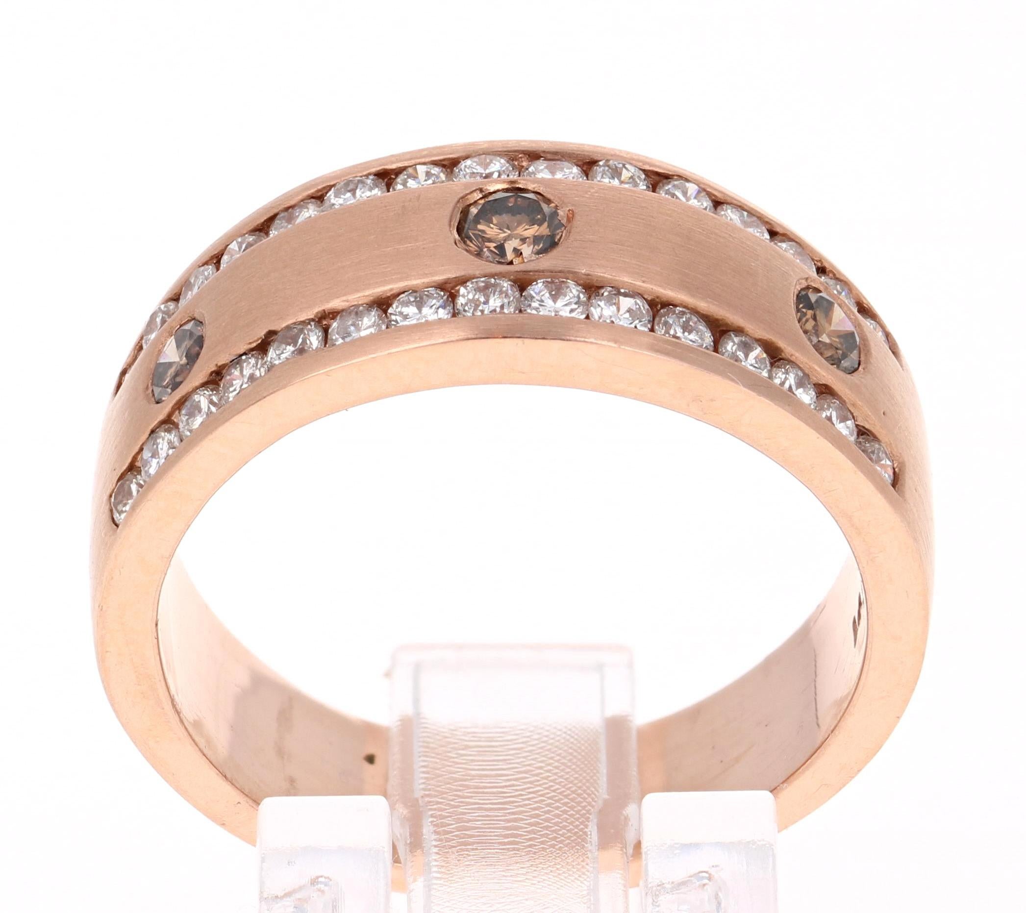 1,07 Karat Herren Champagner-Diamant 14k Roségold Ring (Moderne) im Angebot