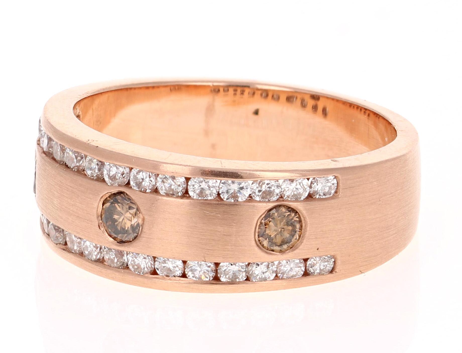 Taille ronde Bracelet en or rose 14 carats avec diamants champagne de 1,07 carat pour hommes en vente