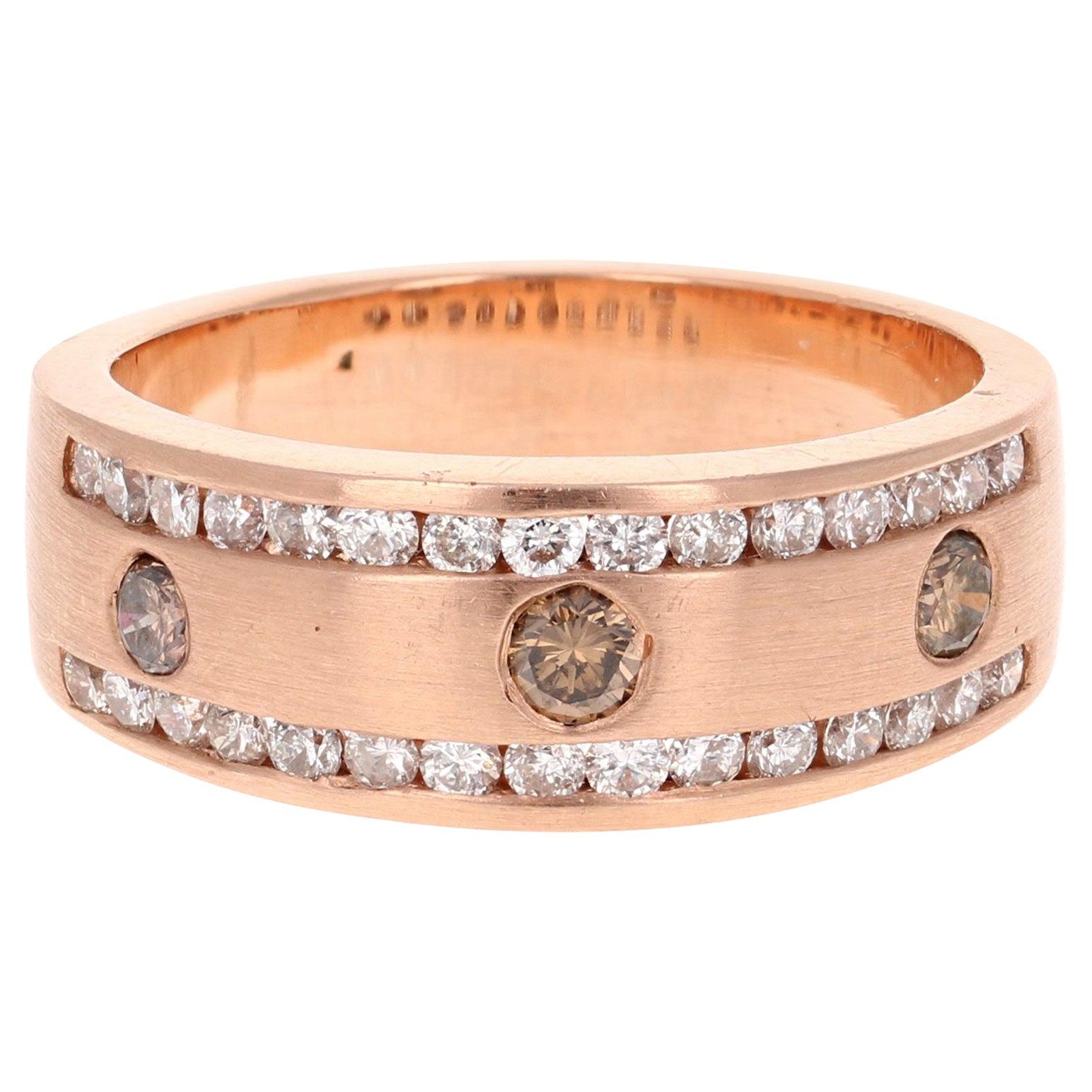 1,07 Karat Herren Champagner-Diamant 14k Roségold Ring im Angebot