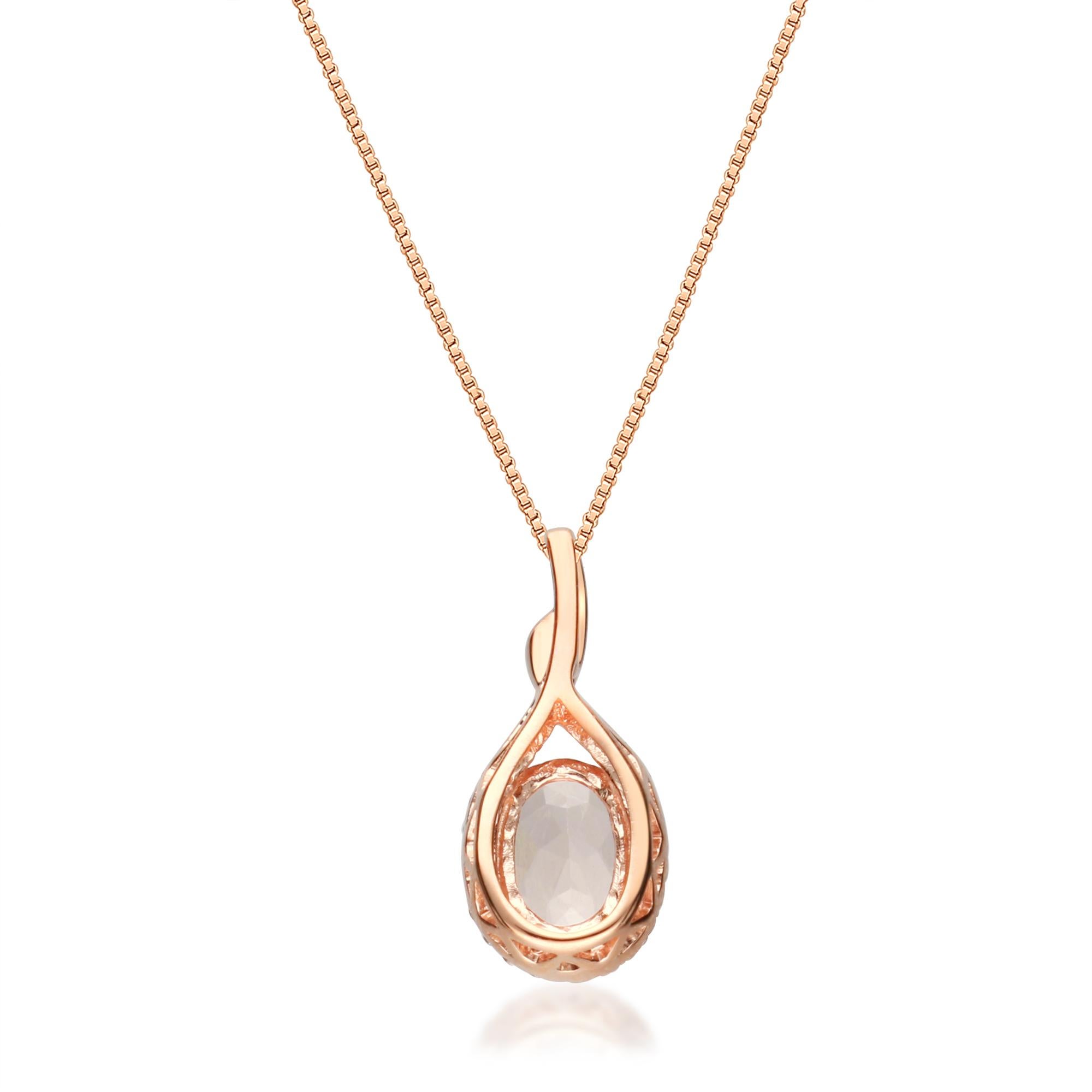1.07 Carat Morganite Oval Cut Diamond Accents 10K Rose Gold Pendant In New Condition For Sale In New York, NY