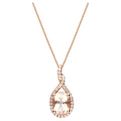 Pendentif en or rose 10 carats avec diamants taille ovale et morganite de 1,07 carat