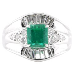 1.07 Carat Natural Emerald and Diamond Vintage Ring Set in Platinum