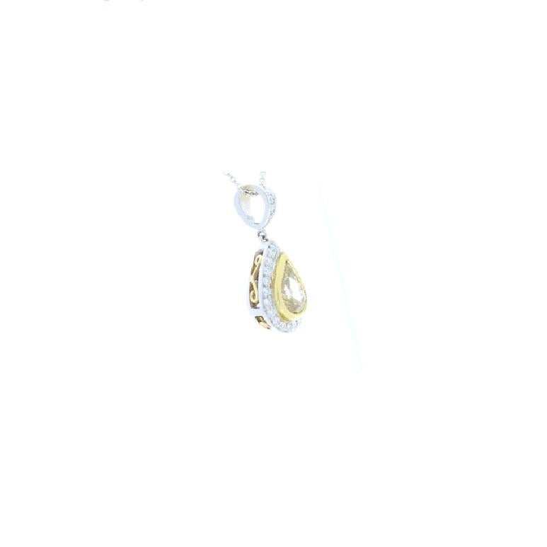Pear Cut 1.07 Carat Natural Fancy Yellow Pear Shaped Diamond Two-Tone Pendant