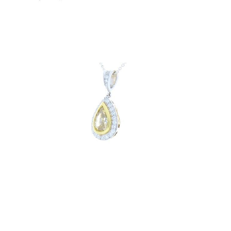 1.07 Carat Natural Fancy Yellow Pear Shaped Diamond Two-Tone Pendant In New Condition In Chicago, IL