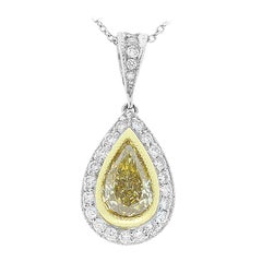 1.07 Carat Natural Fancy Yellow Pear Shaped Diamond Two-Tone Pendant