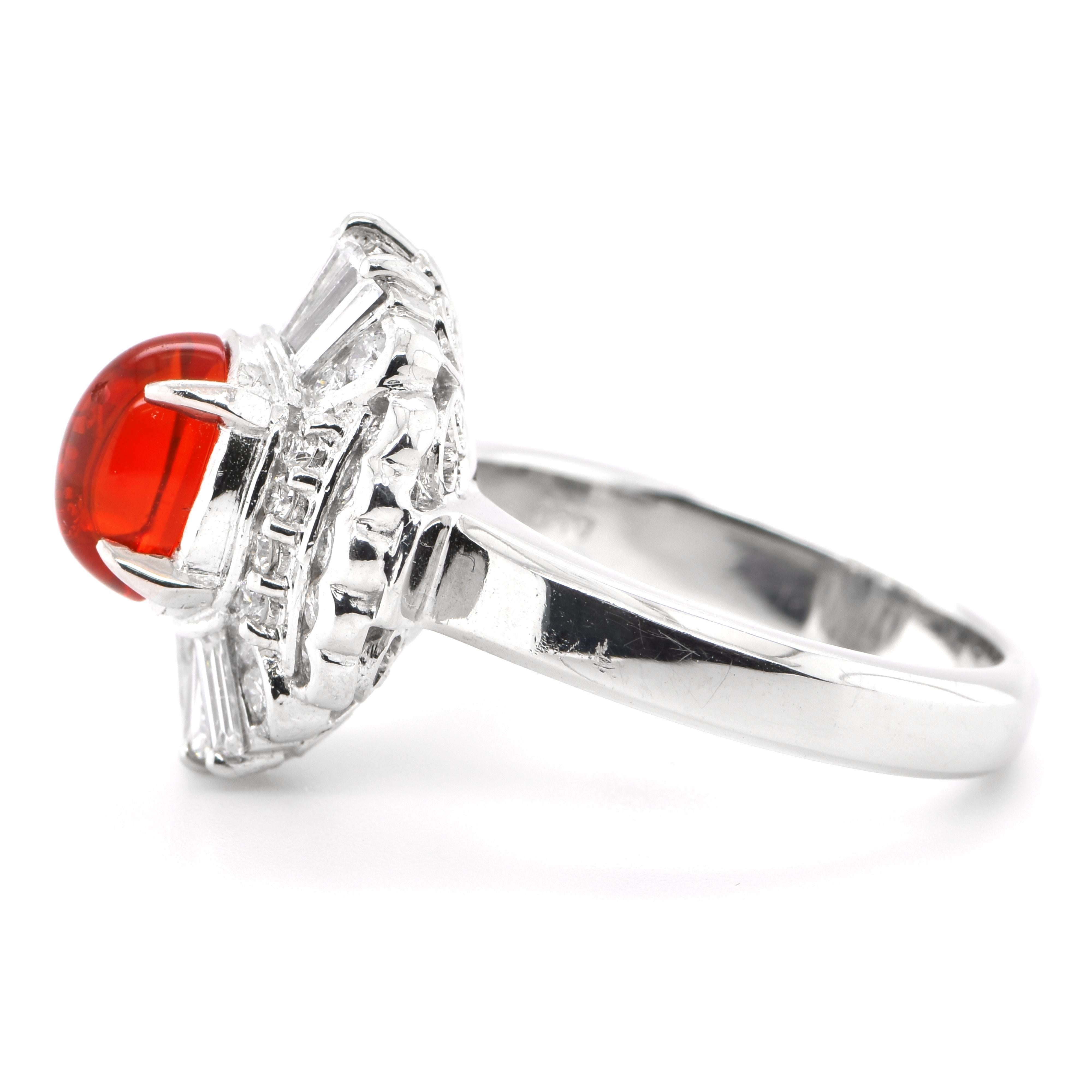 Modern 1.07 Carat Natural Fire Opal and Diamond Vintage Ring Set in Platinum For Sale