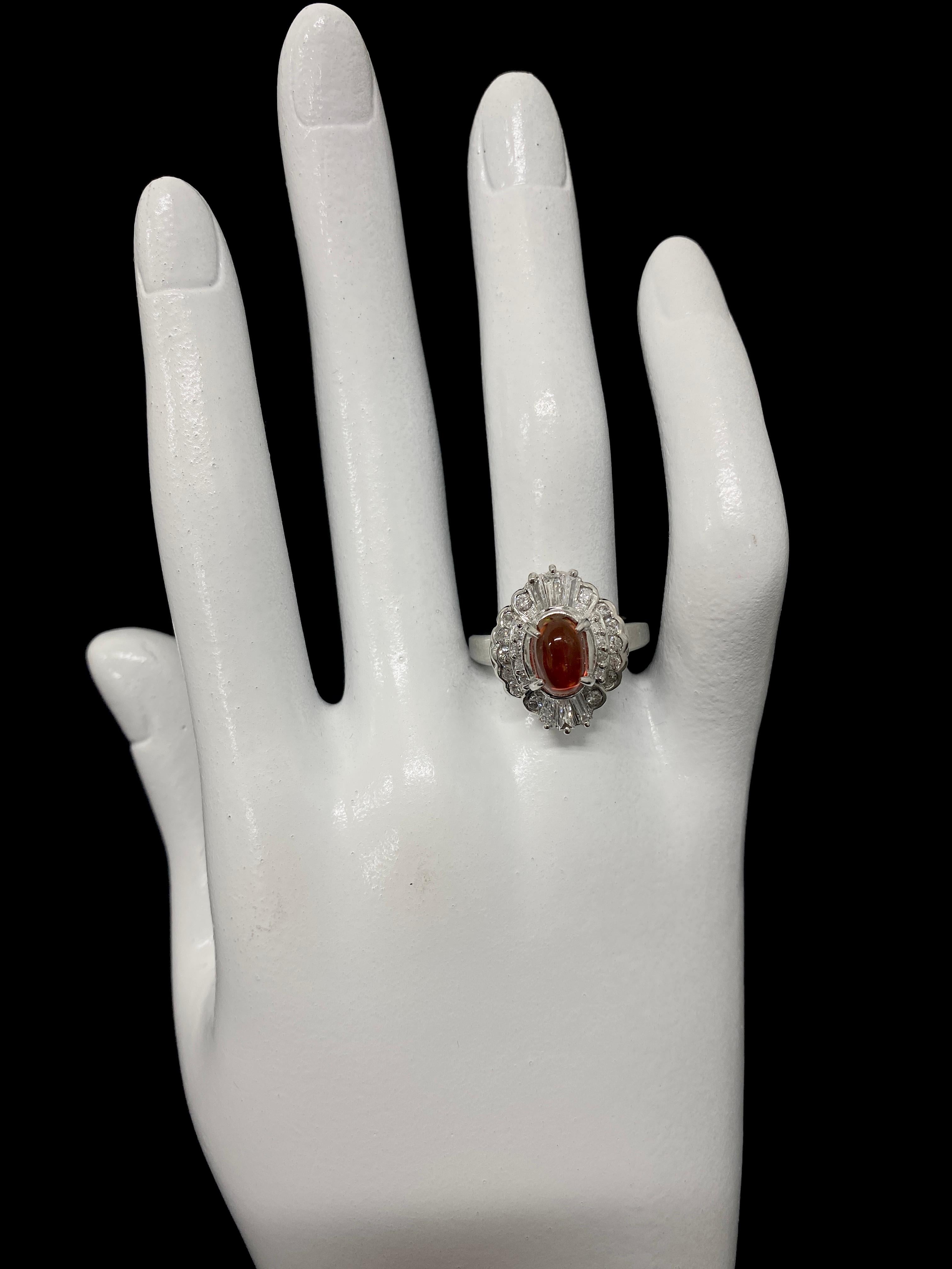 Women's or Men's 1.07 Carat Natural Fire Opal and Diamond Vintage Ring Set in Platinum For Sale