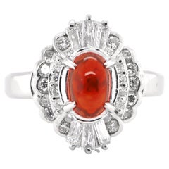 1.07 Carat Natural Fire Opal and Diamond Vintage Ring Set in Platinum
